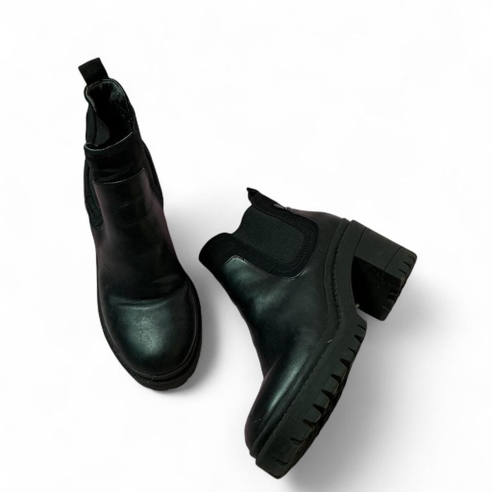 Black Lug Sole Chelsea Boots Chunky Heel Platform Ankle Booties Women's Shoes